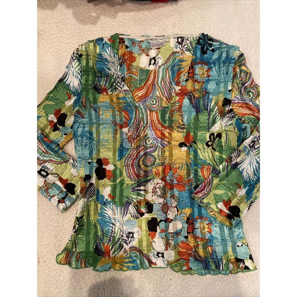 alberto makali top small Multi Colored Floral Stretch Blouse Long Sleeve - Picture 1 of 9